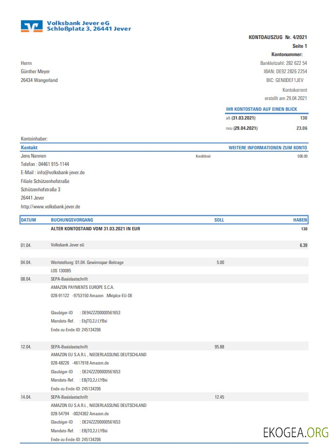 Allemagne Volksbank Jever excel pdf